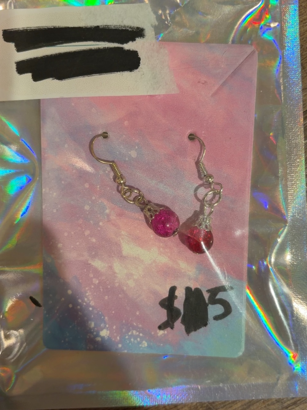 Handmade Pink Glass Drop Earrings